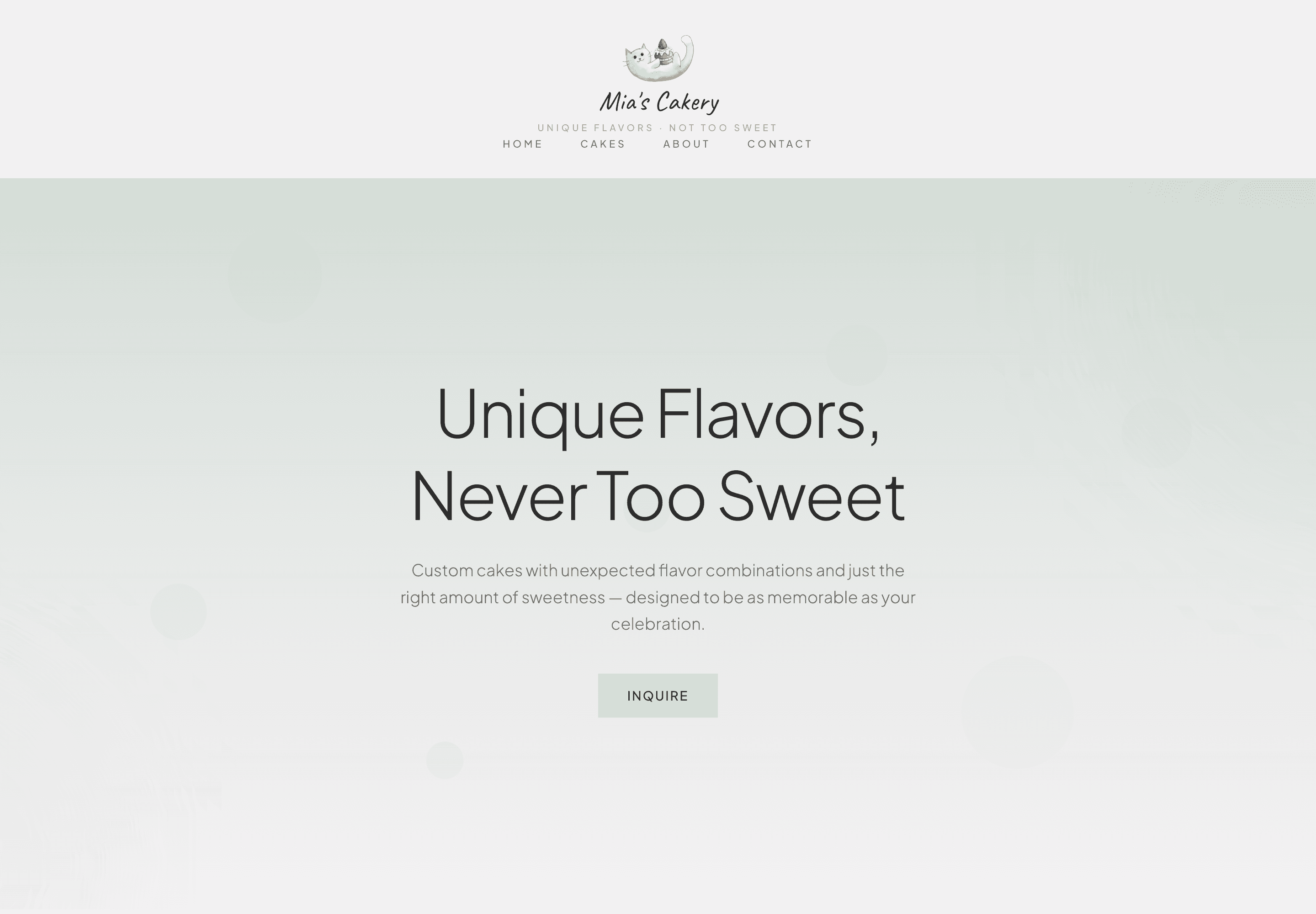 Mia's Cakery desktop website preview